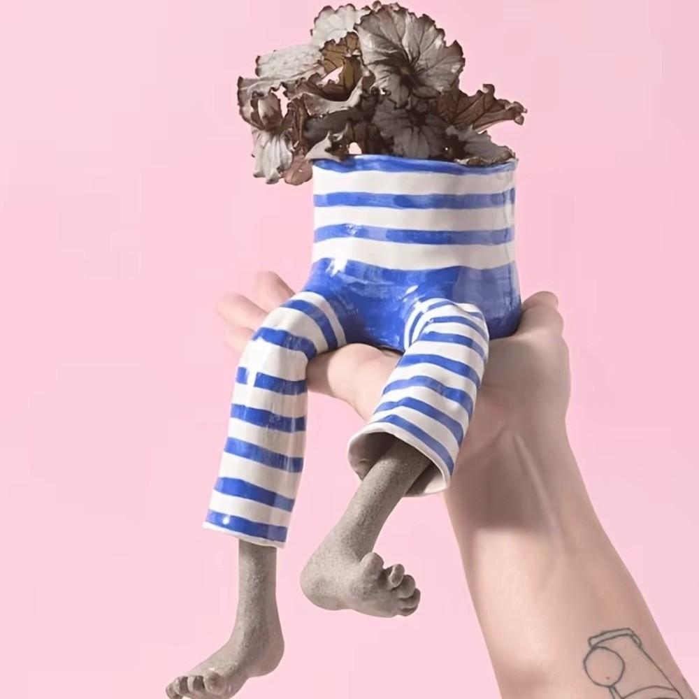 Resin Sitting Legs-Shaped Flowerpots Skirt Pants Creative Leggy Planter Cute Unique Cantilevered Plant Pots for Plant Lovers