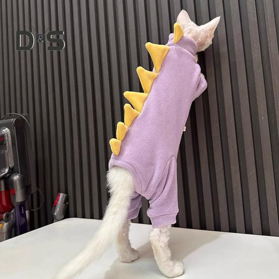 Dinosaur Cat Clothes Winter Sphynx Cat Pajamas Costume Soft Fleece Warm Cat Jacket for Indoor Hairless Cats