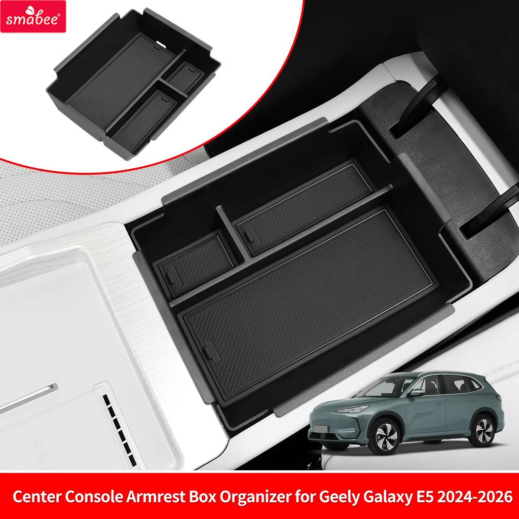 Smabee for Geely Galaxy E5 2024-2026 Center Console Armrest Box Car Storage Box Accessories Organizer Tidying Tray ABS Black