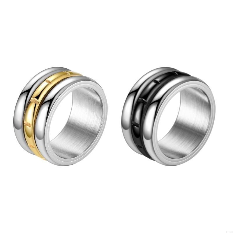 Fashionable Rotatable Ring Elegant Stress Relief Rotating Ring for Women Men Titaniums Steel Geometric Finger Ring F3MD