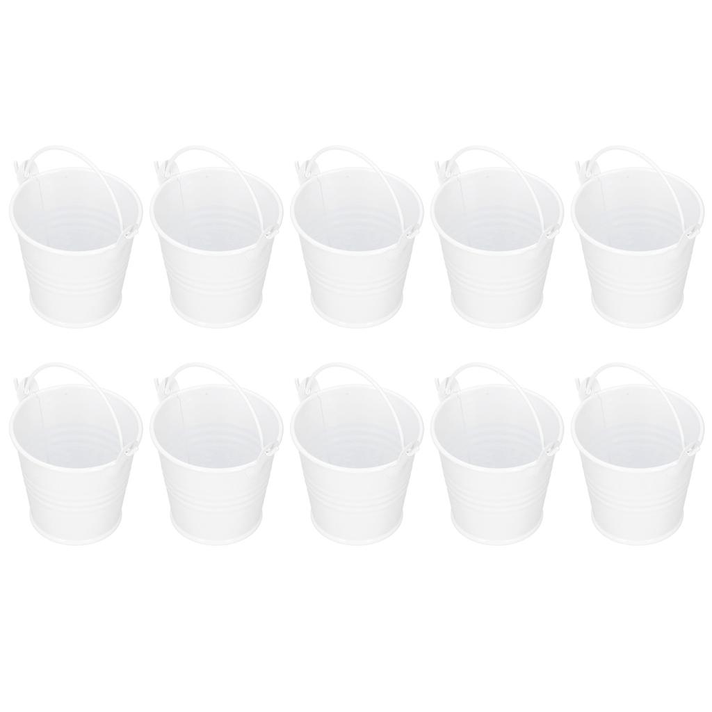 10PCS Flower Pot Mini Succulent Plant Pot Small Metal Bucket for Indoor Outdoor DecorWhite 4x5.5x6cm