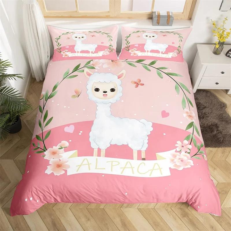 Kawaii Unicorn Duvet Cover Set Cartoon Animal Bedding Set Microfiber Botanical Leaves Comforter Cover King For Kids Boys Girls
