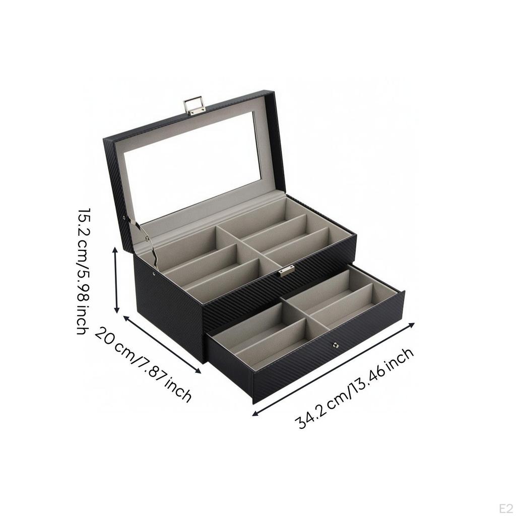 12Slot Eyeglass Storage Box DoubleLayer Display with Drawer Flocked Interior PU Leather