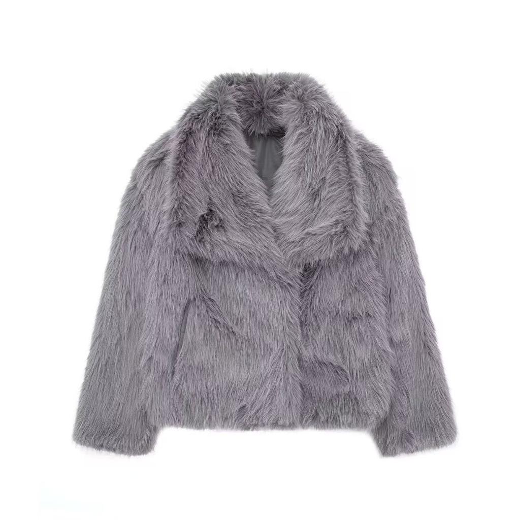 Fox fur coat women's large lapel short furry coat winter warm