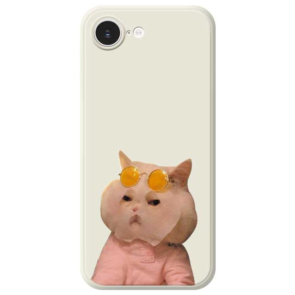 

For iPhone 16e Case Cute Glasses Cat Beauty Pattern Printing Straight Edge TPU Phone Back Cover Beige