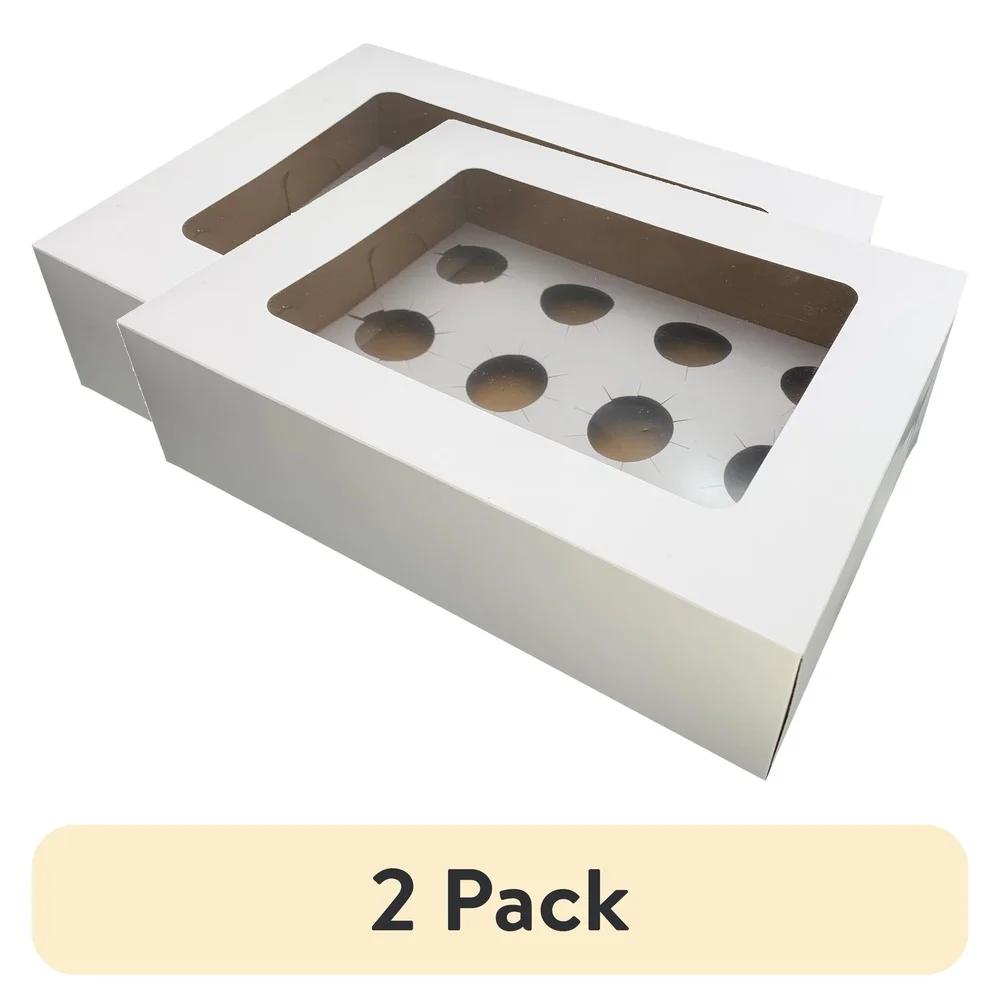 2 Pack White Cake Boxes with Windows Transporting Treats Bakery Packaging 10.25 x 13.25 x 4 Inches Multi-Purpose Use