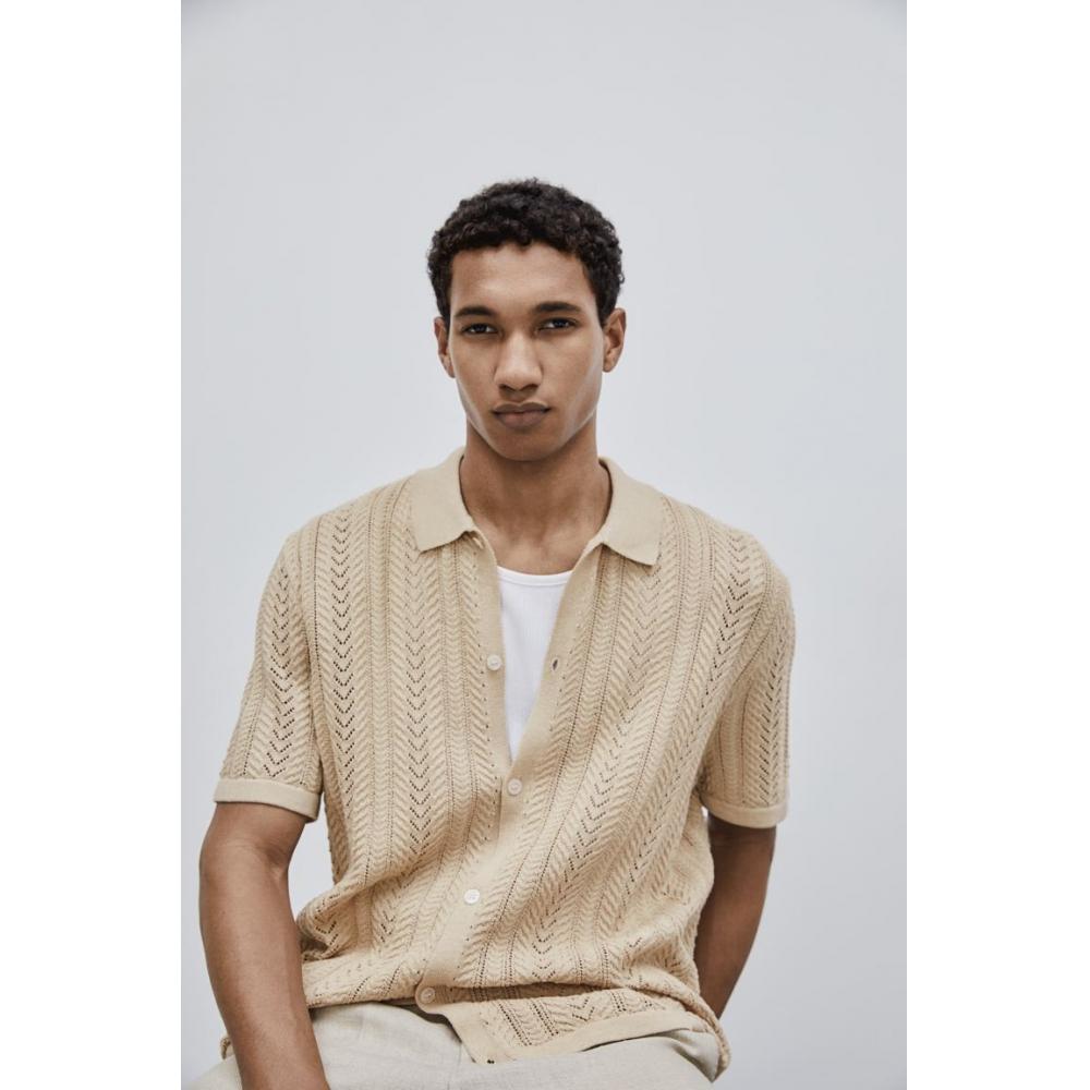 

HM Regular Fit Трикотажная Рубашка Pointel Бежевая