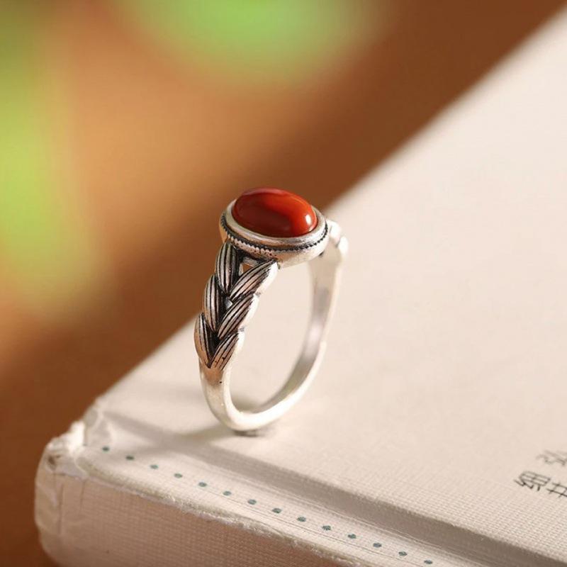 Women's Adjustable Retro Distressed Wheat Ear Ring - Ethnic Style Chinese Imitation Nan Hong Accessory