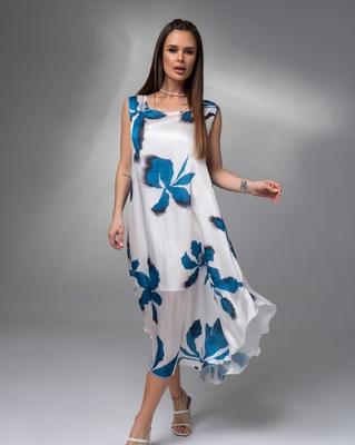 Vestido de verão largo branco e azul ISSA PLUS
