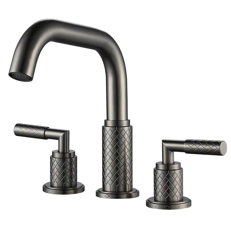 Gray Basin Faucets Brass Antique Bathroom Faucet Brushed Gold Sink Faucets 3 Hole Hot And Cold Black Waterfall Faucet Water Tap