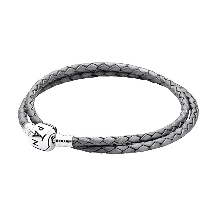 

Pandora Double Circle Woven Leather Metal Bracelet Unisex Bracelet Gray 590705CSG-D Box,35
