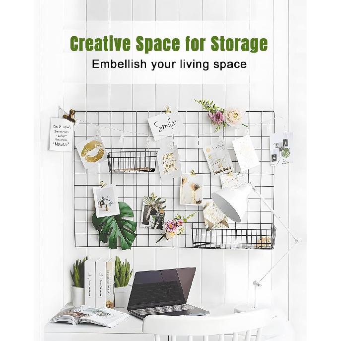 6 Pack Wire Basket, Hanging Wall Basket for Grid Wall Panels, Metal Hanging Baskets for Organizing, Black Wire Baskets for Wall Storage, Home Decor,