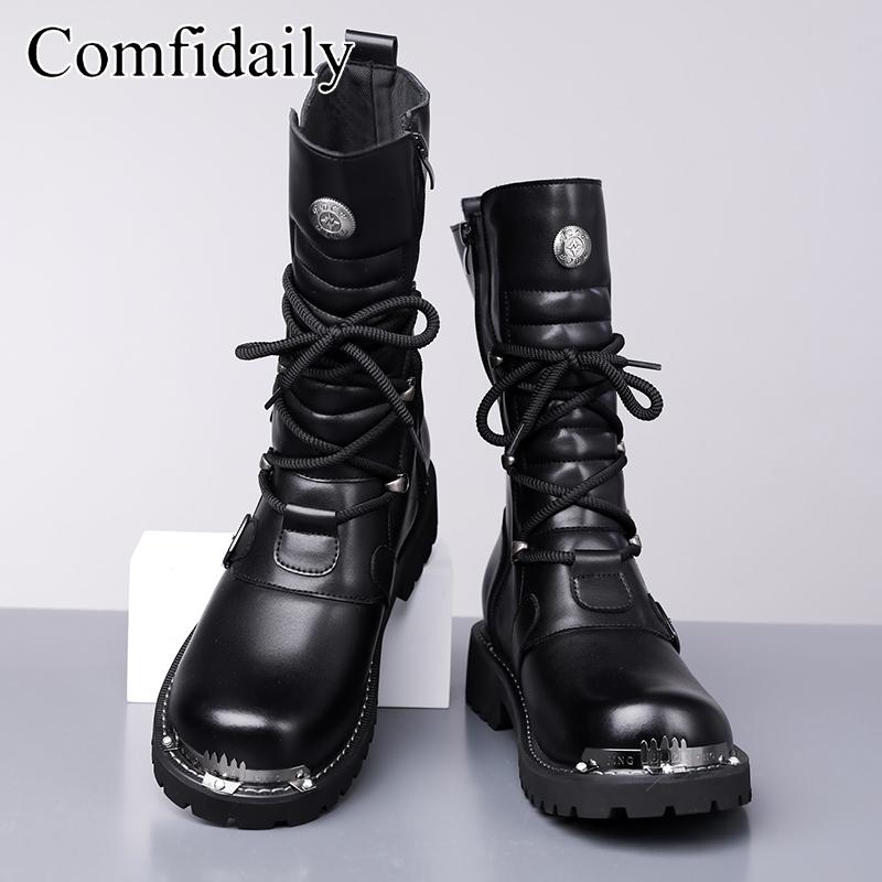 Men’s Motorcycle Boots Western Boots Black Jockey Boots Casual Street Style Cool High Boots Plus Size