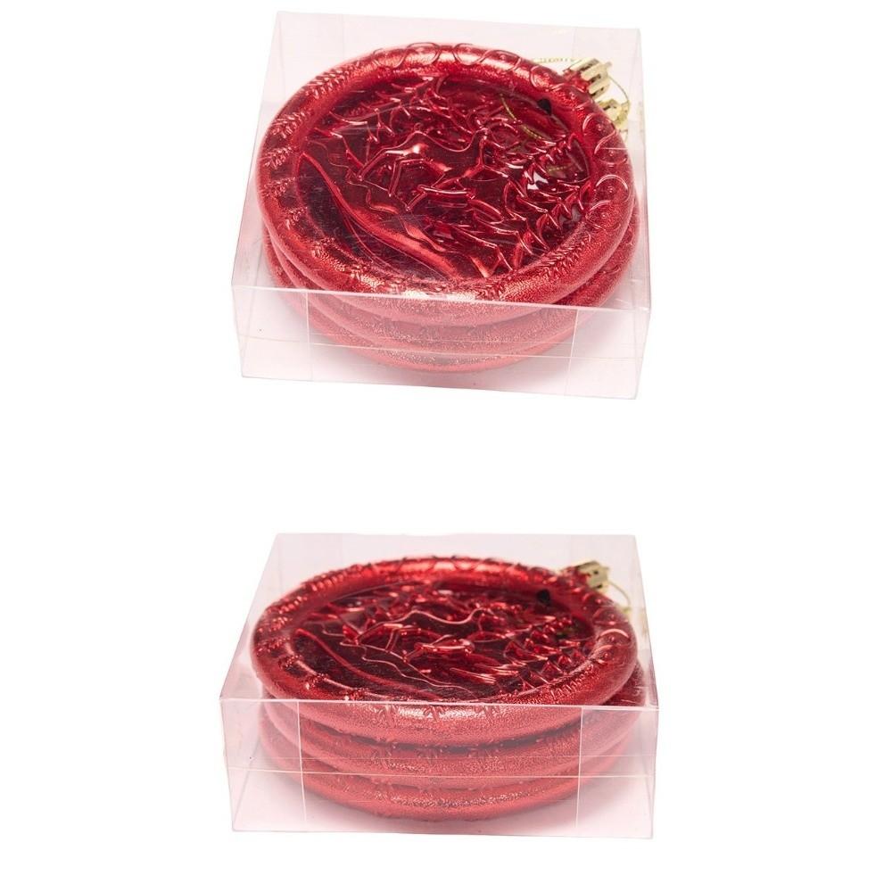 3Pcs 10CM Christmas Pendant Round Pancake Shaped Red Xmas Decorative Ornaments Deer Christmas Tree Christmas Spheres