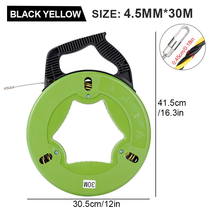 4.5mm Cable Puller 30/40/50M Fiberglass Fish Tape Reel Puller Conduit Ducting Rodder Green Electrical Wall Wire Fast Wire Puller