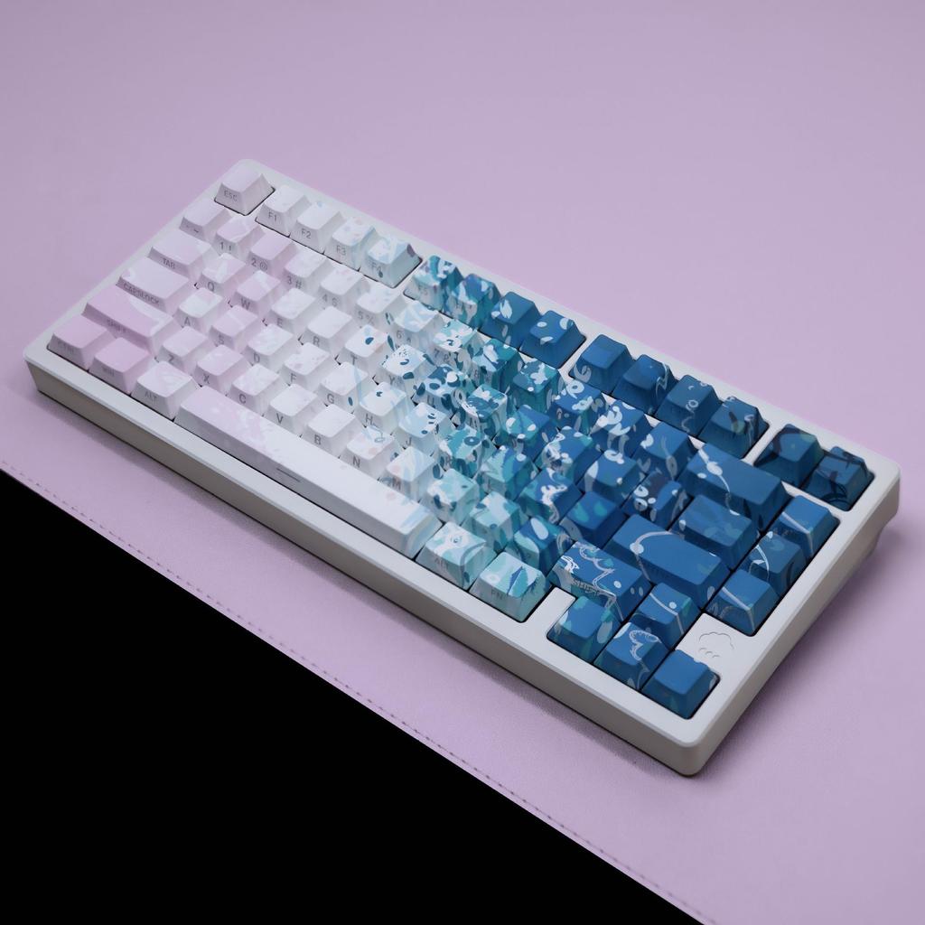 JCM Pink Sand Doubleshot PBT Keycap Set with Korean, Russian, and European Layouts - Side-lit Design.