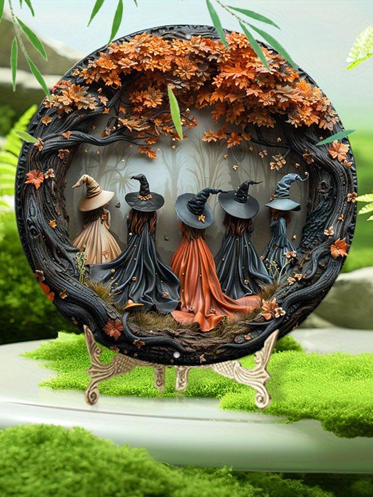 Five Witches Halloween Door Decorations Wear Resist Halloween Wreath Decoration Wood Holiday Doorplate for Home Front Door Decor
