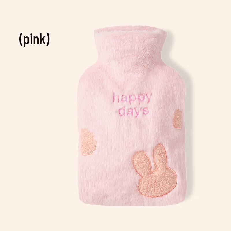 Lexuer Medium Rubber Hot Water Bottle with Embroidered Rabbit Fur Cover