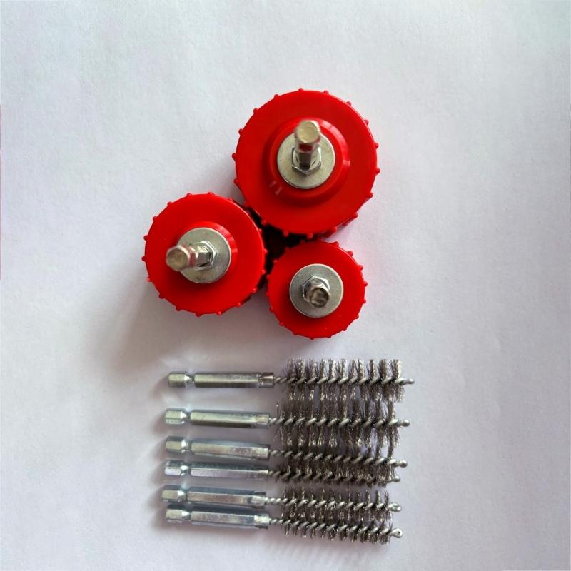 9Piece/set Copper Tube Cleaning Toolkit with Comfortable Grip Handle for Power Drills Pipe Maintenance and Household Use