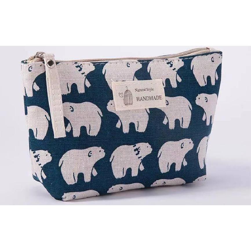Large Capacity Canvas Wash Bag Fabric Zipper Coin Purse Convenient Travel Storage Bag