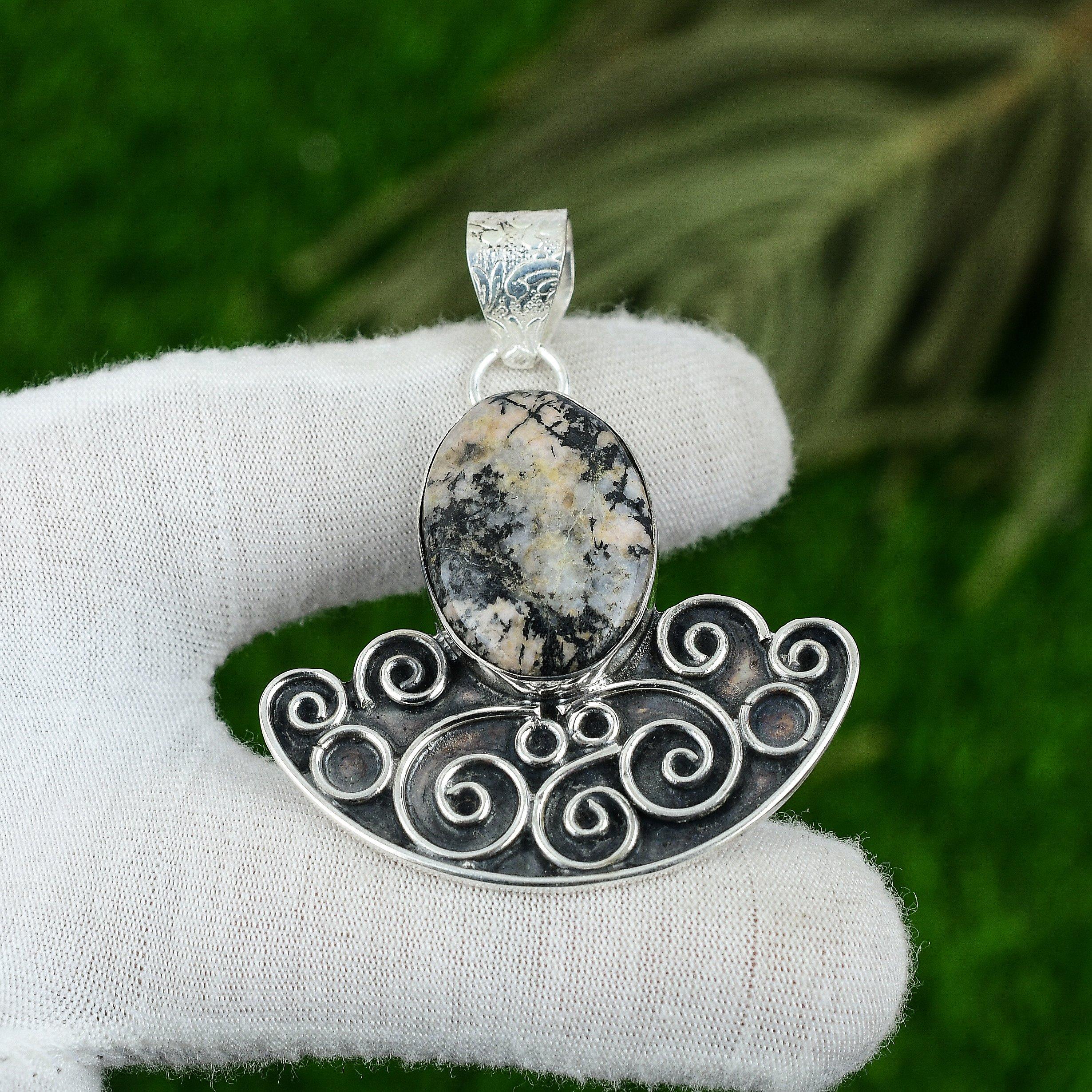 

Mothers day Deal 925 Silver Heart Chakra Rhodonite Stone Bezel Daughter Pendant