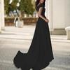 Women's Off Shoulder High Split Maxi Dress Sexy V Neck Long Prom Dress Formal Cocktail Party Evening Gown with Train