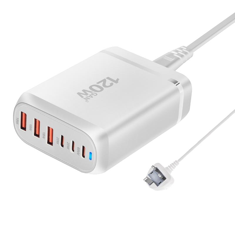 Multiple Port 3xUSB+3xType C Charging Station with 120W Output for Public Space and Travel Use