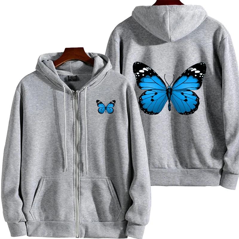 Damenmantel Schmetterlingsdruck Lässig Mit Kapuze Reißverschluss Sweatshirt Sport Joggingkleidung Vielseitig High Street Jacke