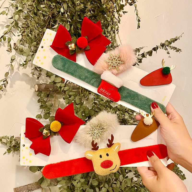Christmas Snap Ring Four-piece Set Christmas Small Gift Gift Bow Cute Hair Accessories Set