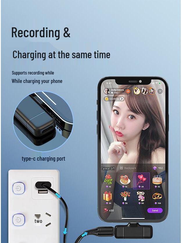 K6 Wireless Lavalier Microphone with Intelligent Noise Reduction and Charging Case for Mobile Live Recording