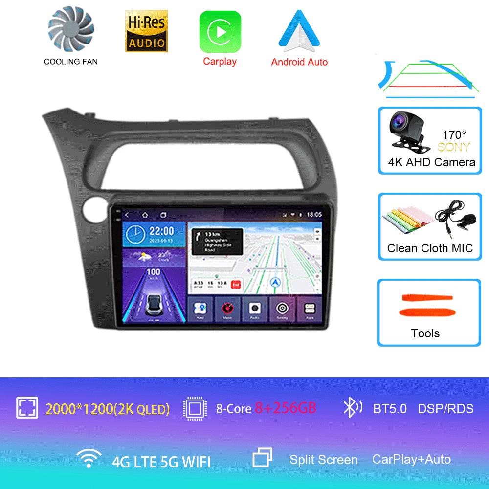 Android 14 Car Radio Carplay Auto WIFI+4G For Honda Civic Hatchback 2006 2007 2008 2009 2010 2011 Multimedia Player 2 DIN Stereo