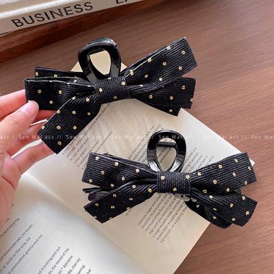 French Gentle Polka Dot Bow Frosted Grab Clip Female Back of Head Shark Clip Hairpin