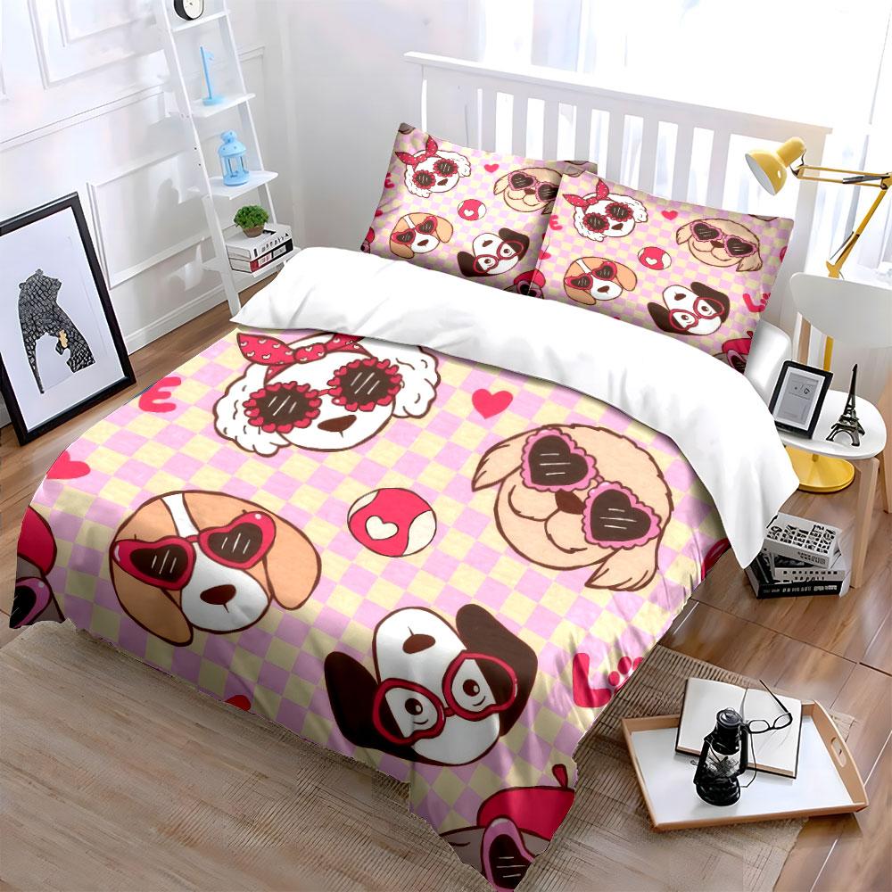 Cartoon Dog Print Three-Piece Set Soft Comfortable Duvet Cover Bedding Set Included 1*Duvet Cover & 2*Pillowcases, Gift