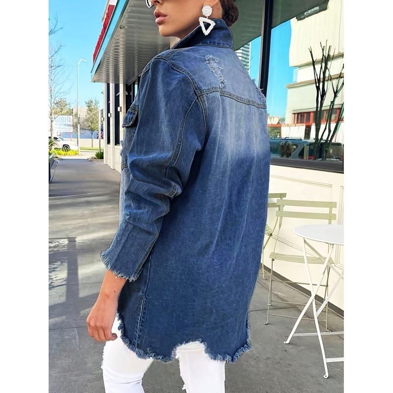 2026 New Arrival Women's Turn-Down Collar Denim Jacket, Single-Breasted Casual Coat - European & American Style