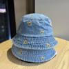 Cute Cartoon Spring and Autumn Embroidered Bear Unisex Denim Fisherman Hat Casual Versatile Sun Hat Sun Protection Hat