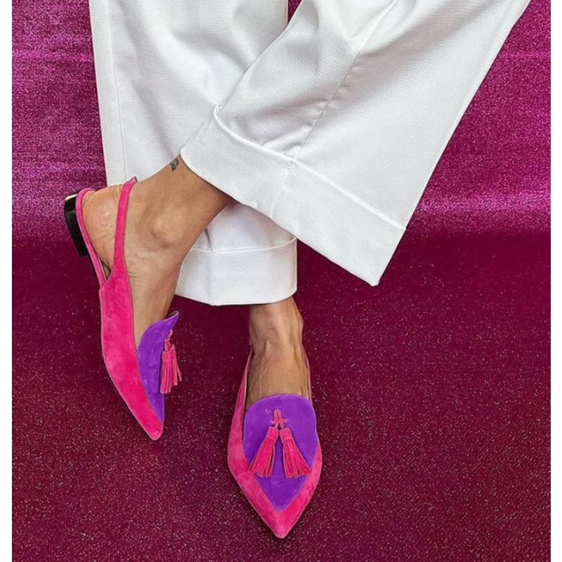 

Fashion New Summer Color Block Women s Shoes 40-43 Large Pointed Tassel Low Heel Back Air Sandals High Heels Womens Shoes 34