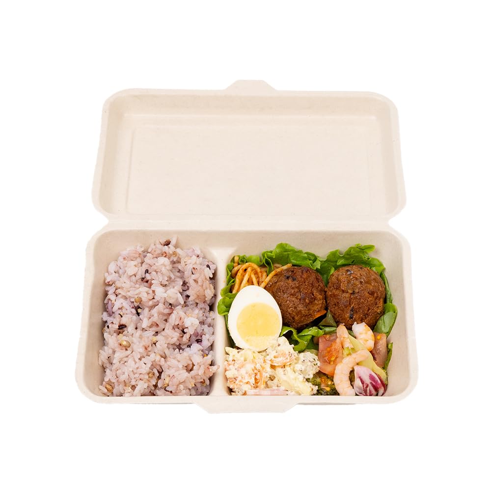 Disposable Lunch Box 50 Microwave Suitable for Made from Environmentally Commercial ECO&BASIC Dividers, 1000ml, Pieces. Safe, Takeout. Durable,