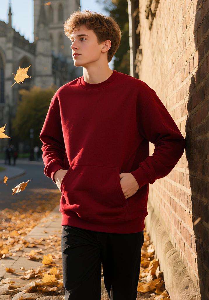 Peakwell Crew Neck Fleece Sweatshirt with Simple Long for Fall and Winter Men's Pockets, Cotton, Thickness, Sleeves, (Dark Gray, L)