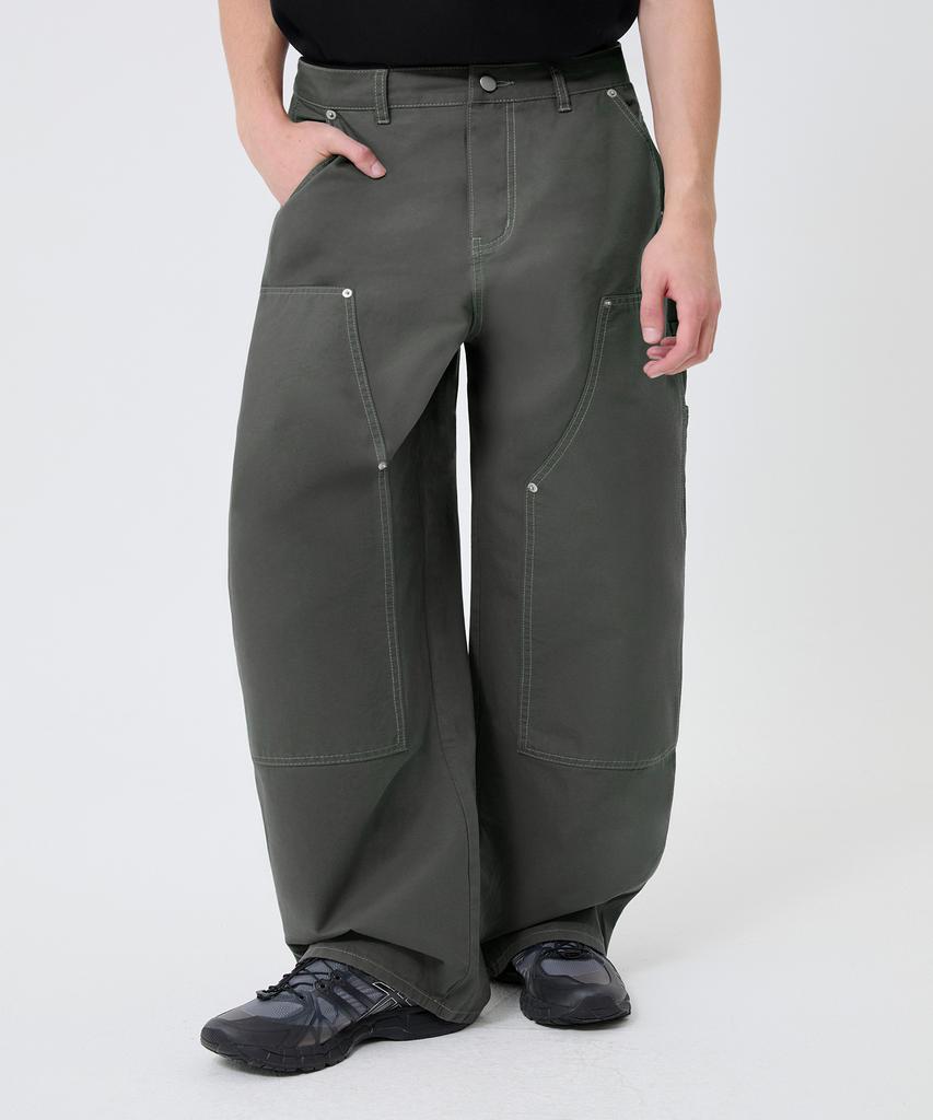 TRILLION Double Knee Carpenter Wide Cotton Pants_3Color