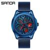 Sanda Men's Fashion Quartz Watch, Mesh Strap, Waterproof, Outdoor Casual, Hollow Wheel Dial.