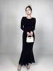 Heat-Generating Black Fishtail Evening Dress: Elegant, Versatile, and Fashionable with a Simple Round Neck Design