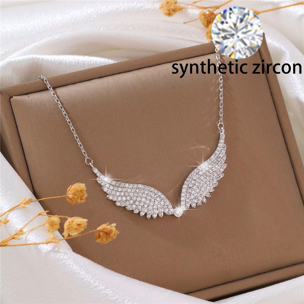 Luxus Damen Kristall Weiß Zirkon Stein Flügel Anhänger Halskette Vintage Gold Silber Farbe Hochzeits Schmuck Für Frauen