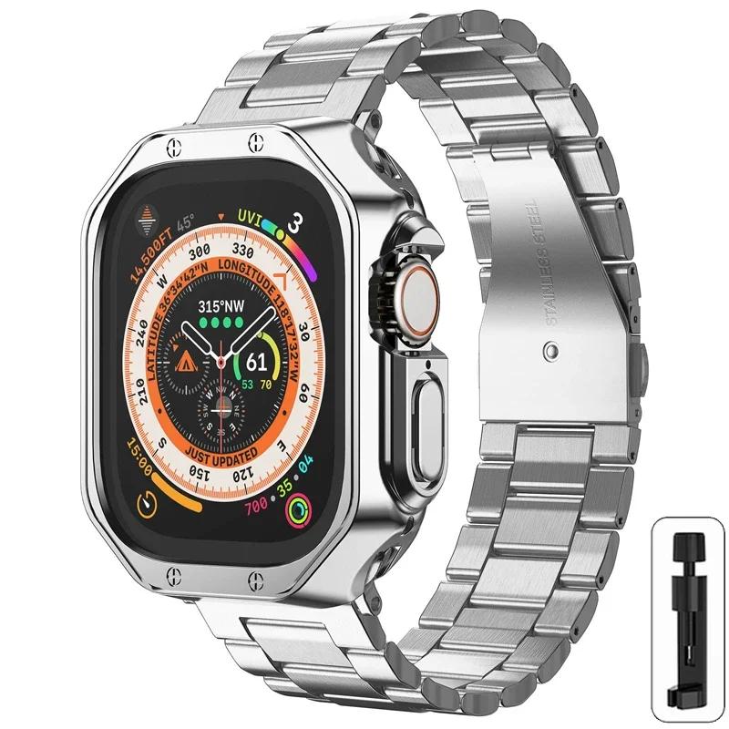 

TPU Protector Case+Metal Strap For Apple Watch Ultra 2 Band 49mm 45mm 44mm 41mm 40/38 Stainless steel Bracelet series 5 6 se 7 8 Ultra 1 2 49mm