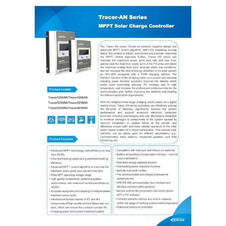 EPEVER MPPT Tracer 10A 20A 30A 40A Solar Charger Controller 12v 24V Tracer1206AN Tracer2206AN Tracer3210AN Tracer4210AN