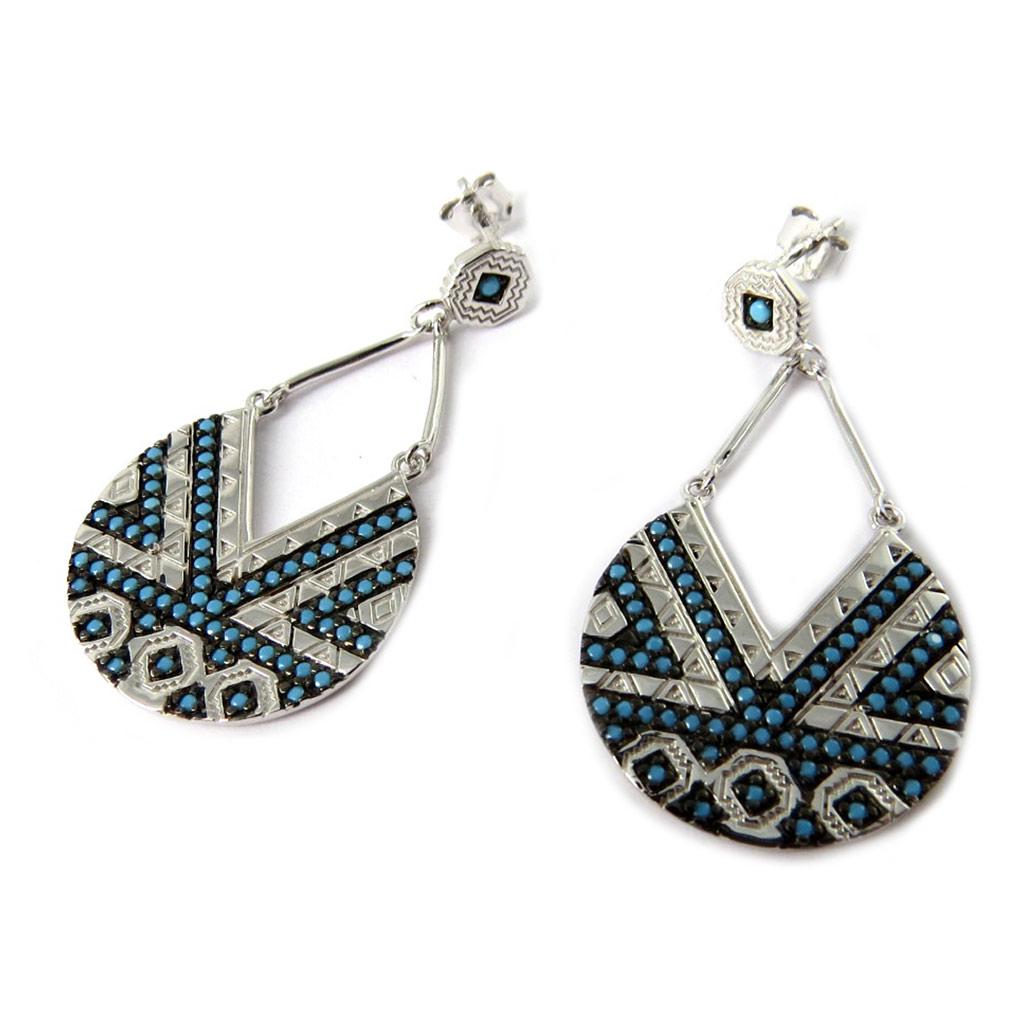 Les Trésors De Lily [N7691] - Boucles Argent 'Navajos' turquoise argenté (rhodié) - 40x30 mm