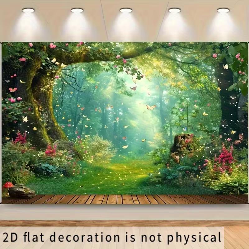 

2D Magical Forest Backdrop Butterfly Floral Birthday Party Photography Background 47.2x31.5inch/120*80cm