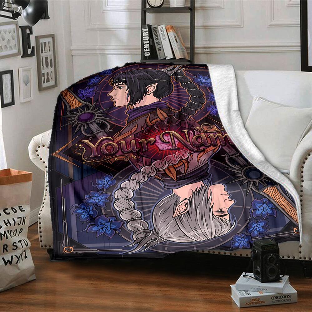 1pc baldurs gate Blanket with Custom Name, Gift, for Men and Women, Soft Blanket, Good for Sofa Bed Couch Travel, Lightweight Flannel Blanket