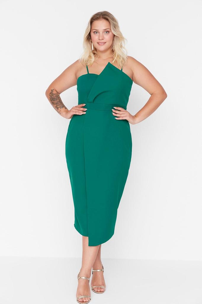 Women's Style Plus Size Black Fitted Asymmetrical Cut Woven Dress