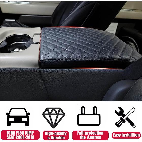 Center Console Armrest Cover for Ford F-150 2004-2010, 5-Seat Jump Seat | Anti-Scratch Armrest Pad, Pet-friendly, Full Protection, Premium Leather,