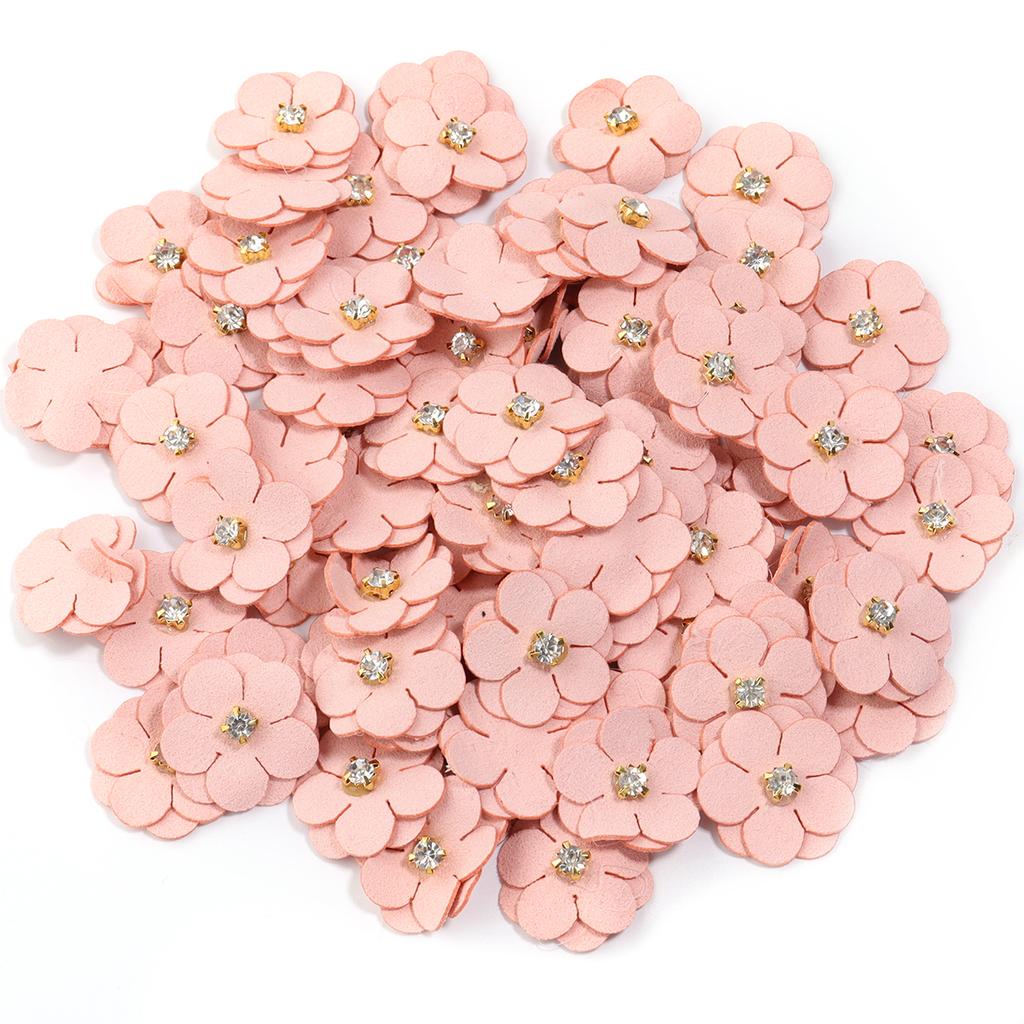 20Pcs Imitation Leather Flower with Diamond Colorful Fabric Flowers for Headdress Clothing Patches Hairpin Brooch Accessories